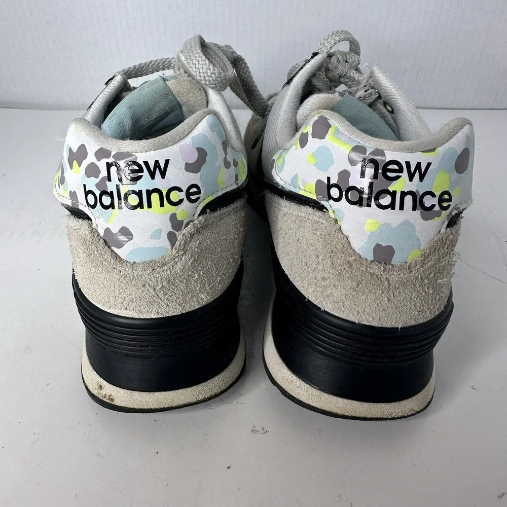 New Balance Womens 574 Running Shoes Rain Cloud Blue Camo Suede Sneaker Size 7.5